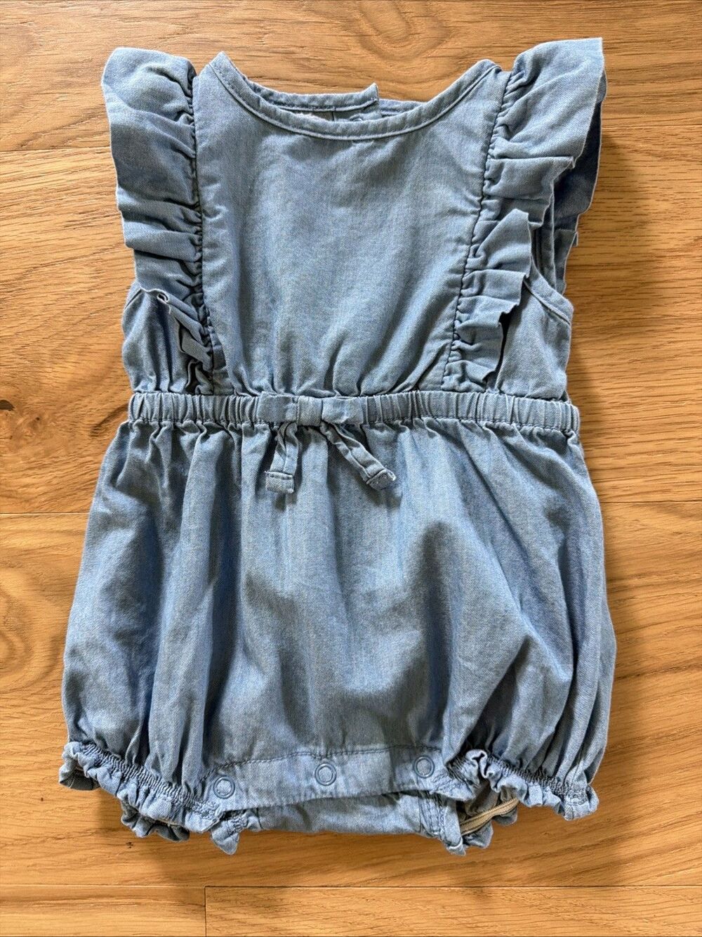Janie and Jack Baby Girl 0-3 Months Blue Chambray Ruffle Romper Everyday Casual